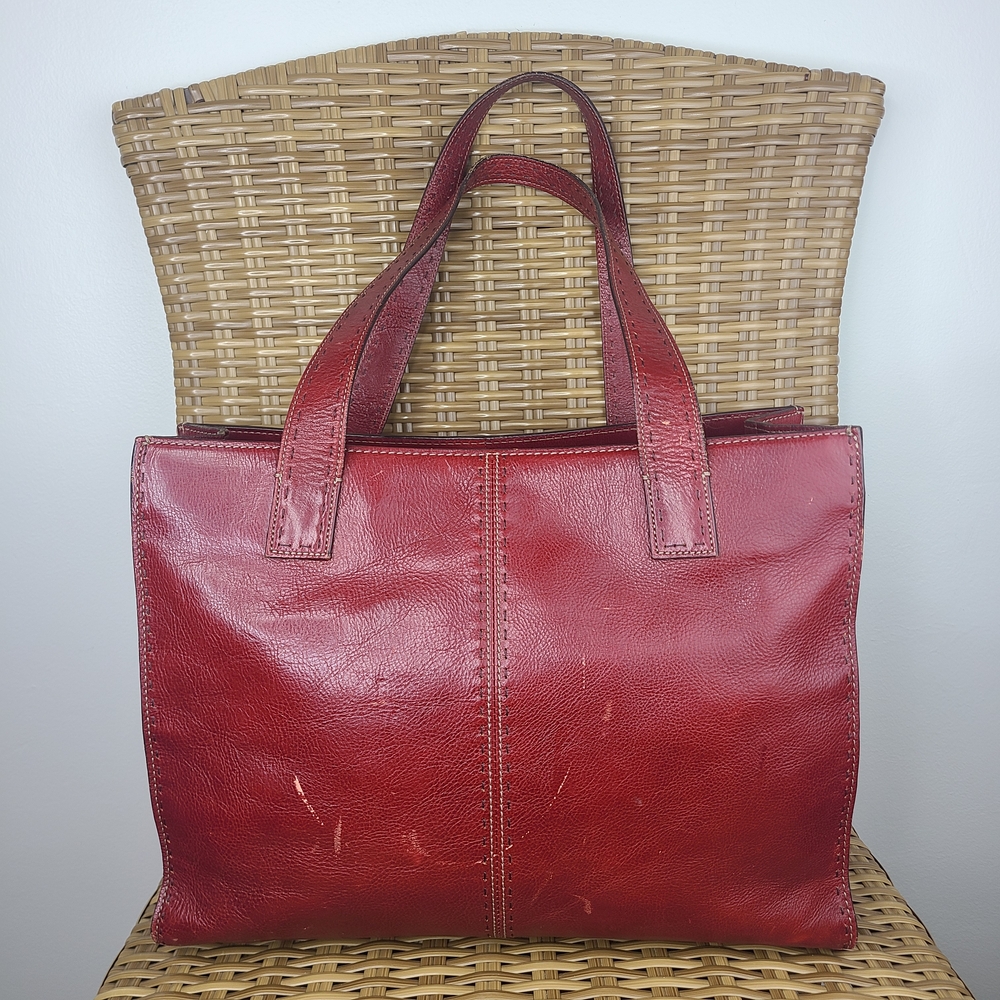 Fossil Red Leather Shoulder Tote Bag Large Vintage ZB9010 - Picture 4 of 16